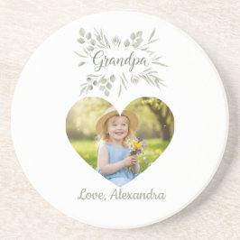 Grandpa Gift Coaster - Heart Photo & Eucalyptus Getränkeuntersetzer