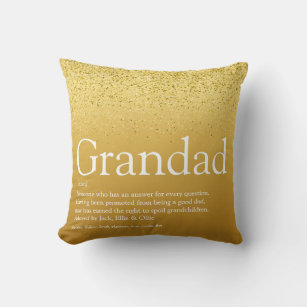 Grandpa, Grandfather, Papa Definition Gold Glitter Kissen