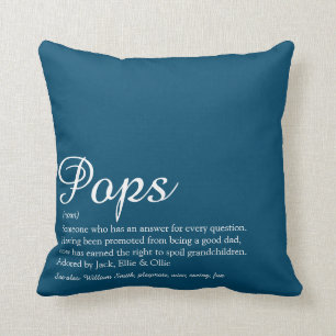 Grandpa, Grandfather, Papa Definition Script Blue Kissen