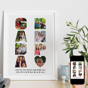 GRANDPA Letter Cutout Foto Collage Grandkids Name Poster