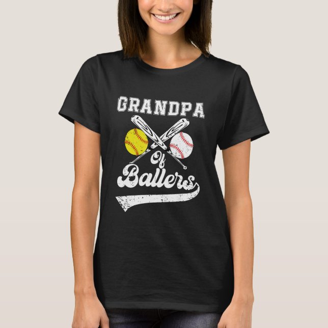 Grandpa Of Ballers Softball Baseball Player Father T-Shirt (Vorderseite)