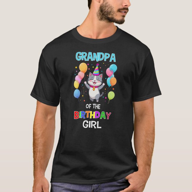 Grandpa of Birthday Girl Cat Lover Grandfather Cat T-Shirt (Vorderseite)