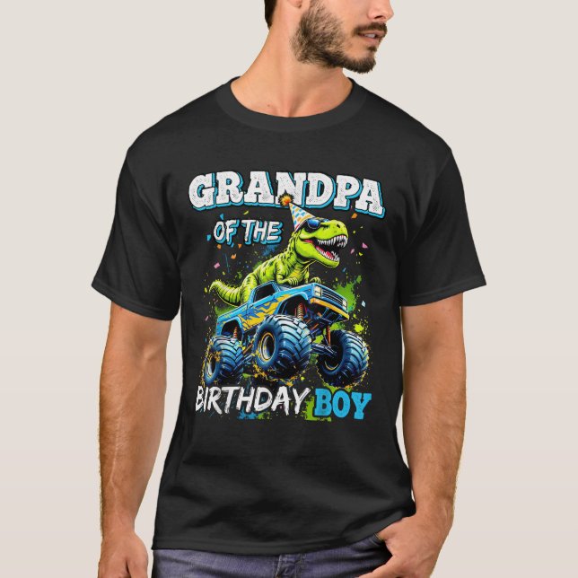 Grandpa of the Birthday Boy Monster Truck Dinosaur T-Shirt (Vorderseite)