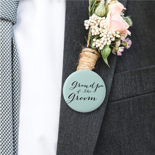 Grandpa of the Groom Script Wedding Bridal Party Button ('Grandpa of the Groom' Classic Script Calligraphy Wedding Bridal Party Button @ fatfatin_blue_knot)