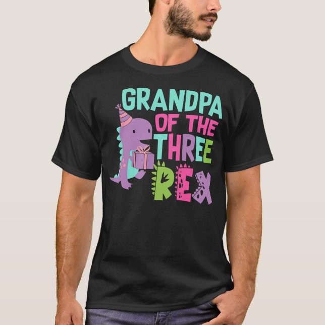 Grandpa of the Three Rex Birthday Dinosaur Family  T-Shirt (Vorderseite)