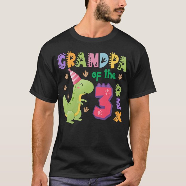 Grandpa of the Three Rex Birthday Dinosaur Family  T-Shirt (Vorderseite)