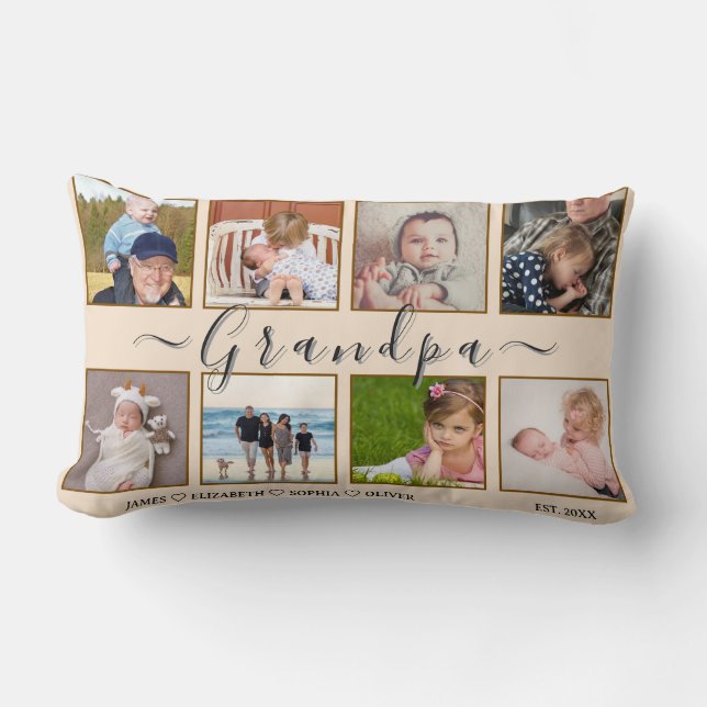 Grandpa’s 8-Photo & Names Custom Pillow Lendenkissen (Vorderseite)