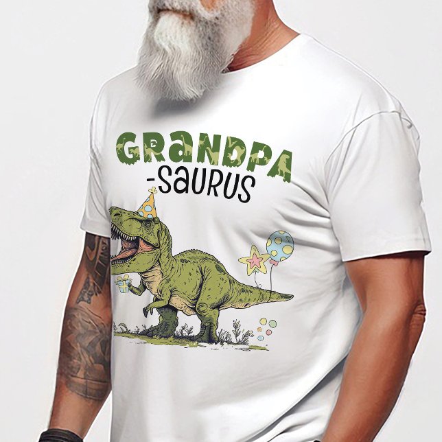 Grandpa-Saurus Funny Dinosaur Kindergeburtstag Par T-Shirt (Cute Grandpa-saurus dinosaur theme kids birthday party matching family shirt, T-Rex, 3-Rex, grandma)