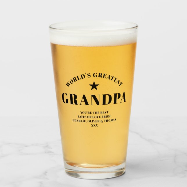 GRANDPA-Schwarzer Personalisierter Pint Glas (Vorne (Gefüllt))