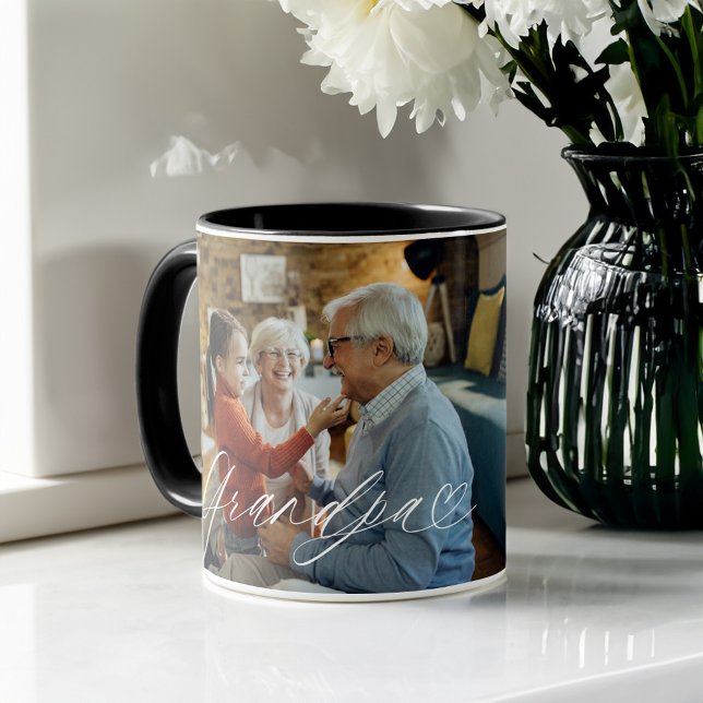 Grandpa Script Herz dankbar jeden Augenblick Foto Tasse (Grandpa Script Heart Grateful Every Moment Photo Mug)
