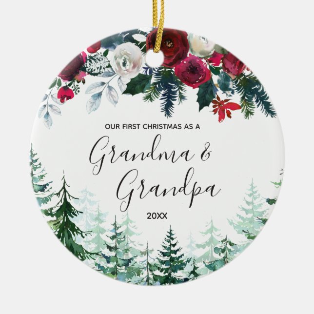 Grandpa und Blumengräuel Erste Weihnachtsfeier Keramik Ornament (Vorne)
