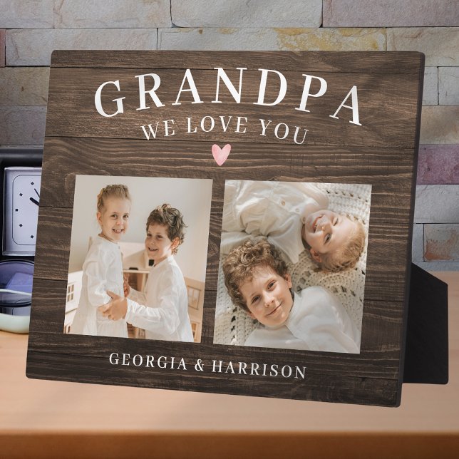 Grandpa We Love You Heart Grandkids Photo Collage  Fotoplatte (Von Creator hochgeladen)