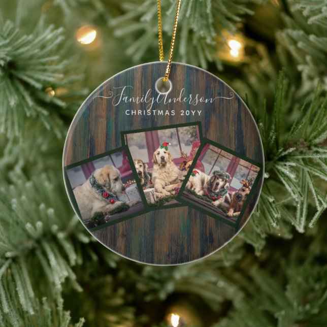 GRANDPARENT FOTO COLLAGE GIFTS - Rustikales Holz Keramik Ornament (Baum)