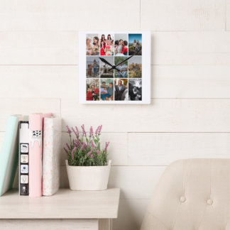 Grandparents 12 Photo Memory Collage Template Quadratische Wanduhr