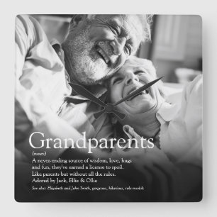 Grandparents Photo Modern Fun Definition Quadratische Wanduhr