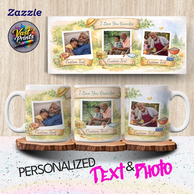 Grandpa's Favorite Activities Custom Text Photo Kaffeetasse (Grandpa's Favorite Activities Custom Text Photo Coffee Mug)