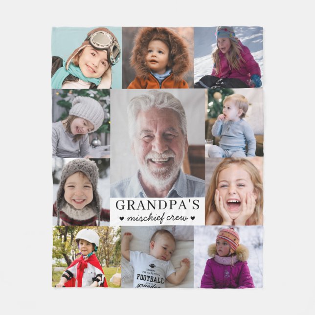 Grandpa's Mischief Crew Photo Collage Keepsake Fleecedecke (Vorderseite)