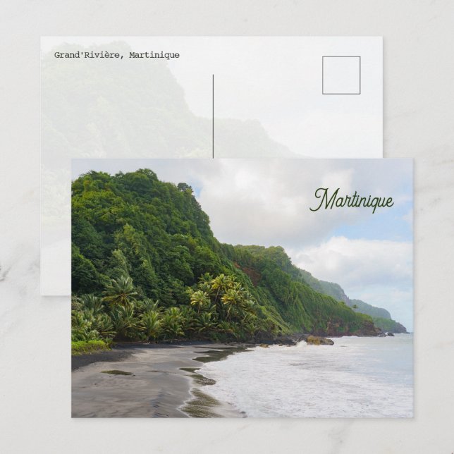 Grand'Rivière Martinique Schwarzer Sandstrand Natu Postkarte (Vorne/Hinten)