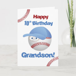 Grandson 10. Geburtstag Funny Baseball Face Karte