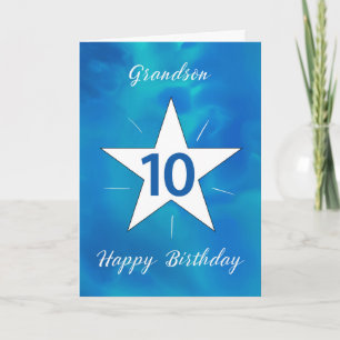 Grandson 10. Geburtstag Star Blue Green Watercolor Karte