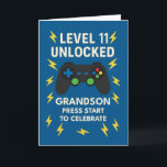 Grandson 11. Geburtstag Game Controller Age11 Karte<br><div class="desc">Dieses helle und zuversichtliche Design ist perfekt für einen Game-liebenden Enkel, der 11 Jahre alt wird. Mit fett formatiertem Text der Stufe 11 entsperrt und einer dynamischen Gamecontrollszene mit blitzkräftigen Akzenten schafft diese Karte das perfekte Gleichgewicht zwischen Spaß und Bedeutung. Die Botschaft im Inneren feiert, wie weit er gekommen ist...</div>