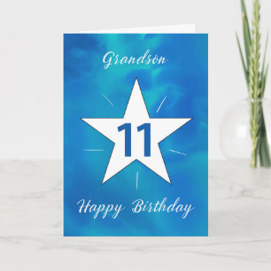 Grandson 11. Geburtstag Star Blue Green Watercolor Karte