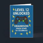 Grandson 12. Geburtstag Game Controller Alter 12 Karte<br><div class="desc">Für den Enkel, der sein letztes Jahr vor den Teenagern beginnt, trifft diese spielerische Geburtstagskarte auf die perfekte Note. "Level 12 Unlocking" ist vorn und in der Mitte über ein cooles Blitz-and-Controller-Design, mit einer aufsteigenden Insider-Botschaft, die sein Herz, seinen Spaß und seine wachsende Reife erkennt. Diese Karte ist für Jungen...</div>