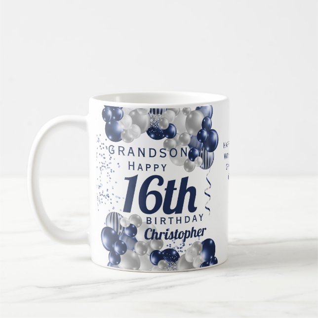 Grandson 16. Geburtstag Navy Ballon Kaffeetasse (Links)