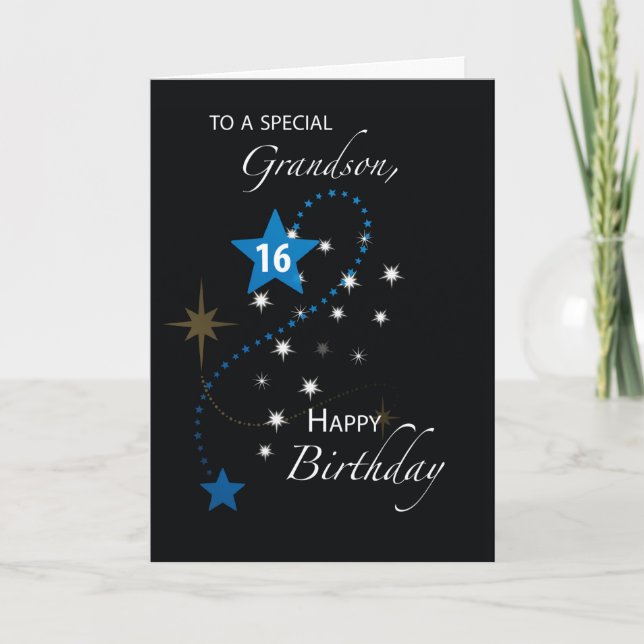 Grandson 16th Birthday Star Inspirational Blue Karte (Vorderseite)