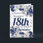 Grandson 18. Geburtstag Navy Ballon Karte<br><div class="desc">Eine wunderschöne Marine und Silberballon glückliche 18. Geburtstagskarte. Dieses fabelhafte Design ist der perfekte Weg,  um Ihrem Enkel einen glücklichen 18. Geburtstag (oder jedes Alter!) zu wünschen,  Personalisieren Sie mit unserem eigenen individuelle Name und Botschaft. Blaue Typografie.</div>