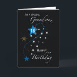 Grandson 18. Geburtstag Star Inspiration Schwarz Karte<br><div class="desc">Senden Sie diese inspirierende Grußkarte an einen lieben Enkel,  der bald genug einen 18. Geburtstag feiern wird. Auf dem Cover dieser eleganten schwarzen Geburtstagskarte werden blaue und weiße Sterne gezeigt.</div>