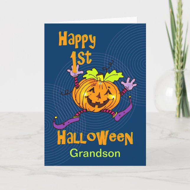Grandson 1. Halloween Happy Pumpkin Karte (Vorderseite)