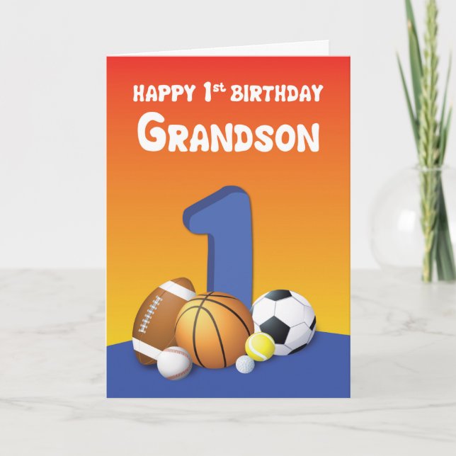 Grandson 1st Birthday Sports Balls Karte (Vorderseite)