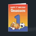 Grandson 1st Birthday Sports Balls Karte<br><div class="desc">This brightly colored card is perfect for the little grandson who loves to play with balls! On his first birthday,  wish him a day that kicks up a lot of fun.</div>
