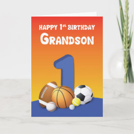 Grandson 1st Birthday Sports Balls Karte