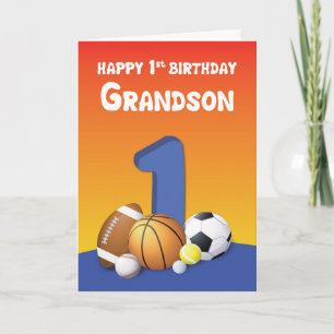 Grandson 1st Birthday Sports Balls Karte
