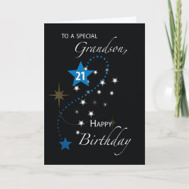 Grandson 21st Birthday Star Inspirational Black Karte