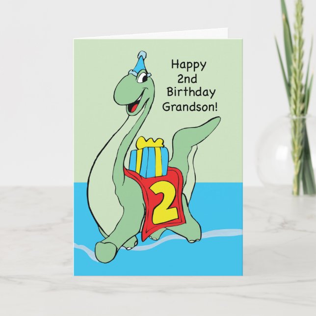 Grandson, 2. Geburtstag Dinosaurier Karte (Vorderseite)