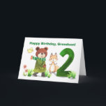 Grandson 2. Geburtstag Wasserfarbenbär und Fox Karte<br><div class="desc">Diese süße zweite Geburtstagskarte mit einem hübschen Bären in einem gemütlichen Mantel und Schal, der neben einem freundlichen Fuchs spazieren geht, während ein fröhlicher kleiner Vogel flutters in der Nähe. Eine große Zahl 2 steht vor uns und markiert den Beginn eines weiteren spannenden Jahres! Der weiche Aquarellstil verleiht dieser Karte...</div>