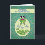 Grandson, 4. Geburtstag, Frosch Karte<br><div class="desc">Zeit für den 4. Geburtstag Ihres Enkels! Dieser lustige Frosch,  der auf einem Lilienpolster springt,  hat einen farbenfrohen Hintergrund. Er wird diese Froschkarte an seinem 4. Geburtstag Liebe!</div>