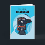 Grandson 4th Birthday Train Little Boy Blue Karte<br><div class="desc">Mit dieser lustigen,  blauen Zugkarte fahren Sie um die Kurve. Ihr Enkel wird sich an seinem 4. Geburtstag freuen!</div>
