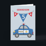 Grandson 5. Geburtstag Blue Police Car Karte<br><div class="desc">Flaggen,  ein Polizeiauto und die Nummer fünf erscheinen auf der Vorderseite dieser Karte,  die dazu gedacht war,  einen schönen Enkel zum 5. Geburtstag zu begrüßen. Feiern Sie mit ihm bald mit dieser Karte.</div>