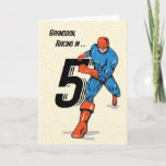 Grandson 5th Birthday Superhero Karte<br><div class="desc">Happy 5th Birthday says this superhero as runs in with the large number 5! Wish your grandson happy 5th birthday like the wichtiger Superhero that he is!</div>