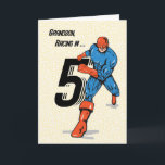 Grandson 5th Birthday Superhero Karte<br><div class="desc">Happy 5th Birthday says this superhero as runs in with the large number 5! Wish your grandson happy 5th birthday like the wichtiger Superhero that he is!</div>