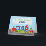 Grandson 6. Geburtstag farbenfroher Zug auf Schien Karte<br><div class="desc">Passen Sie die Vorderseite dieser farbenfrohen Karte mit dem Namen Ihres Enkels an,  der einen 6. Geburtstag feiern wird. Er wird definitiv die Idee,  seinen Namen auf einer Grußkarte für ihn zu sehen,  Liebe. Das ist auch eine lustige Nachricht für ihn.</div>