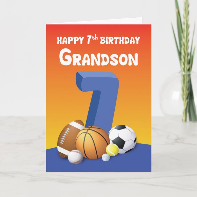 Grandson 7th Birthday Sports Balls Karte (Vorderseite)