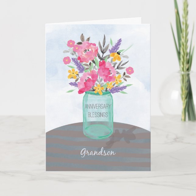 Grandson Anniversary Segen Jar Vase mit Blume Karte (Vorderseite)