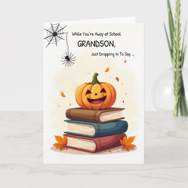 Grandson Away an der School Funny Halloween Spider Karte (Vorderseite)