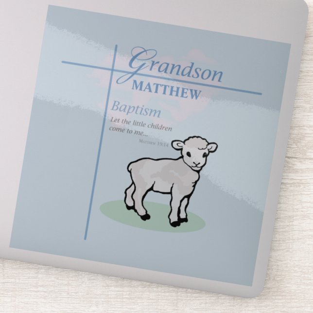 Grandson Baptisk Blue Boy Lamb Personalisiert Aufkleber (Detail)