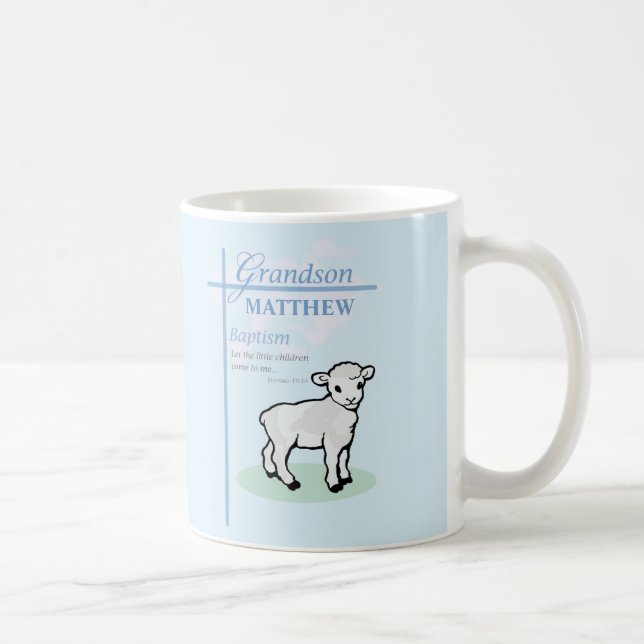 Grandson Baptisk Blue Boy Lamb Personalisiert Kaffeetasse (Rechts)